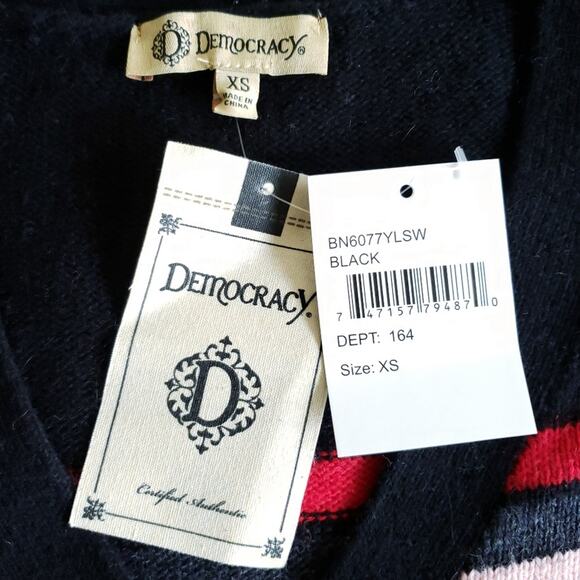 DEMOCRACY Girlfriend striped cardigan button front black sweater Size XS NEW - Picture 6 of 8